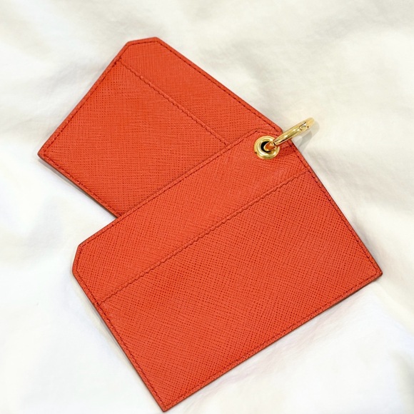 Prada Orange Saffiano Leather Banana Charm Keychain Wallet Card Case - Picture 7 of 9